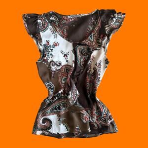 00's vintage satin paisley y2k boho cottage babydoll top SMALL